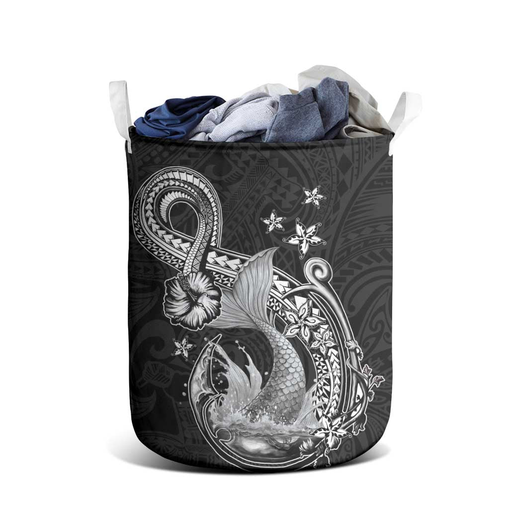 Hawaii Mermaid Monotone Laundry Basket Polynesian Pattern Fish Hook LT01 - Polynesian Pride