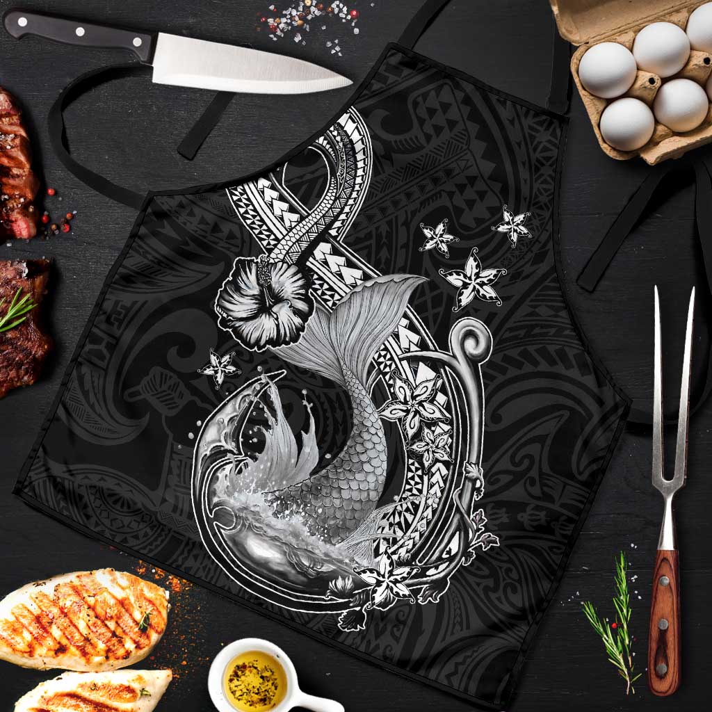 Hawaii Mermaid Monotone Apron Polynesian Pattern Fish Hook LT01 Black - Polynesian Pride