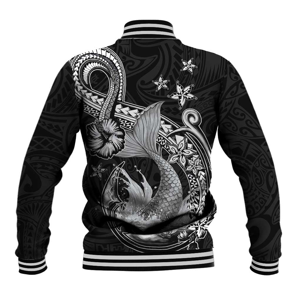 Hawaii Mermaid Monotone Baseball Jacket Polynesian Pattern Fish Hook