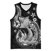Hawaii Mermaid Monotone Basketball Jersey Polynesian Pattern Fish Hook LT01 Unisex Black - Polynesian Pride