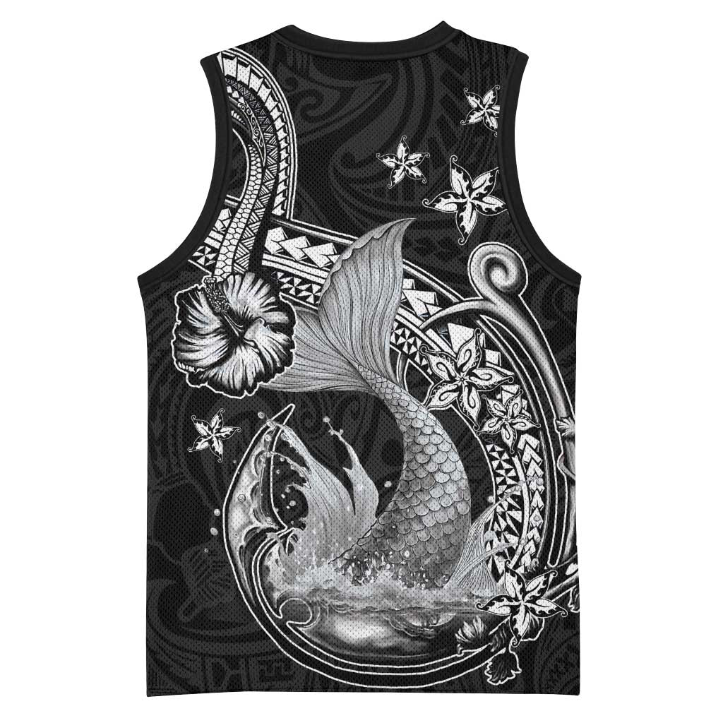 Hawaii Mermaid Monotone Basketball Jersey Polynesian Pattern Fish Hook LT01 - Polynesian Pride