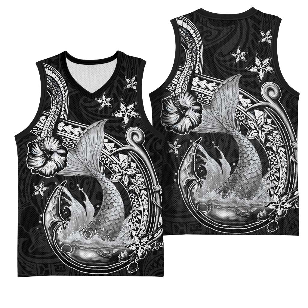 Hawaii Mermaid Monotone Basketball Jersey Polynesian Pattern Fish Hook LT01 - Polynesian Pride