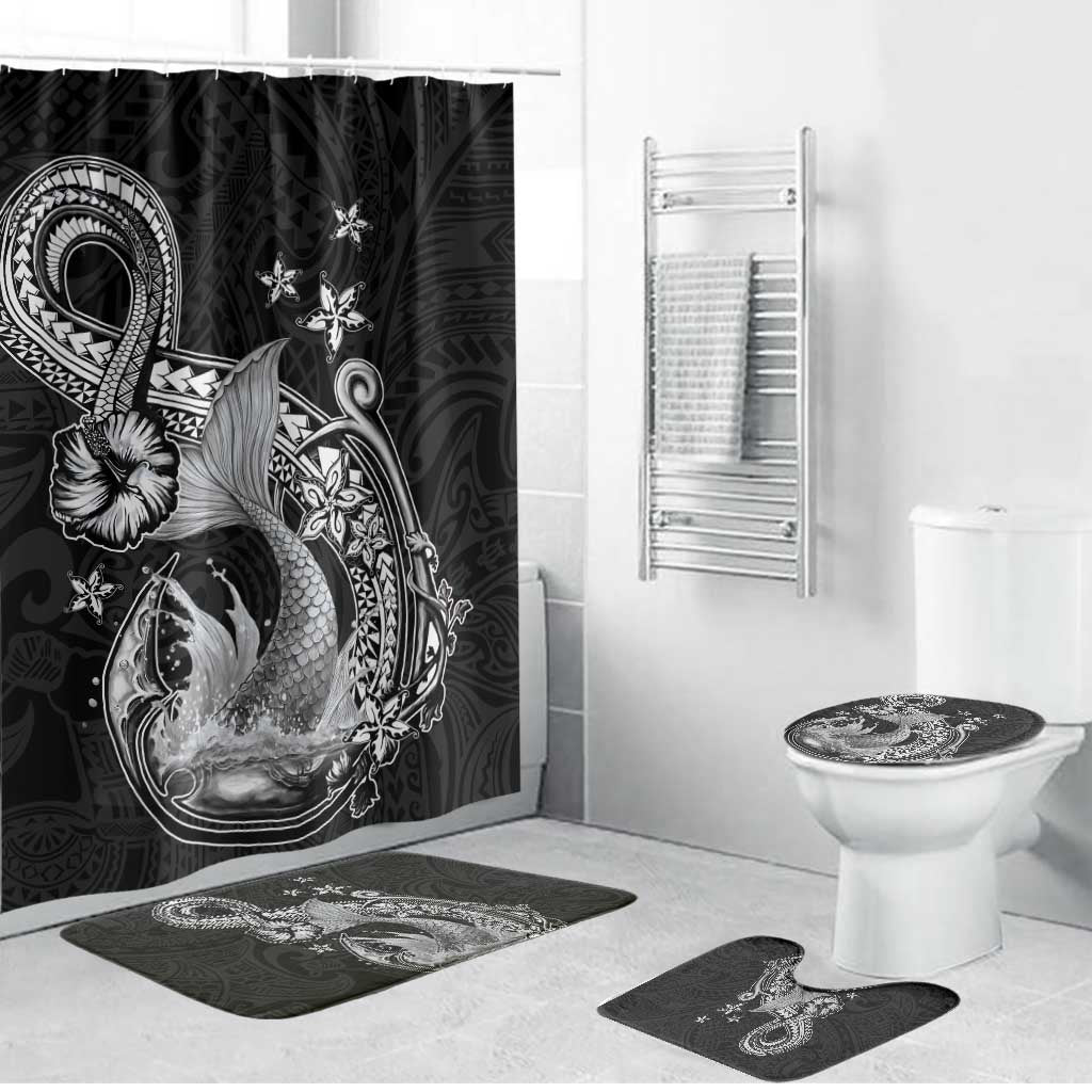 Hawaii Mermaid Monotone Bathroom Set Polynesian Pattern Fish Hook LT01 Bathroom Set (4 pcs) Black - Polynesian Pride