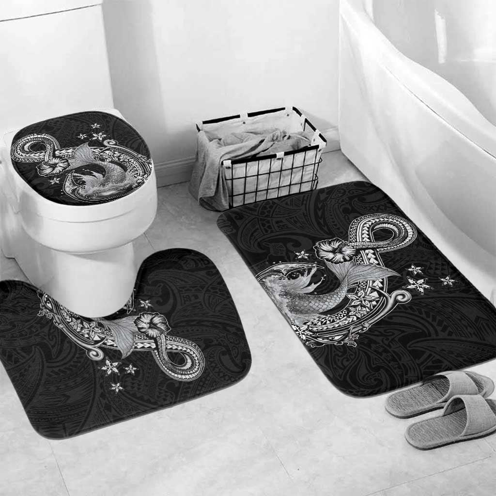 Hawaii Mermaid Monotone Bathroom Set Polynesian Pattern Fish Hook LT01 Mat Set Only (3 pcs) One Size Black - Polynesian Pride