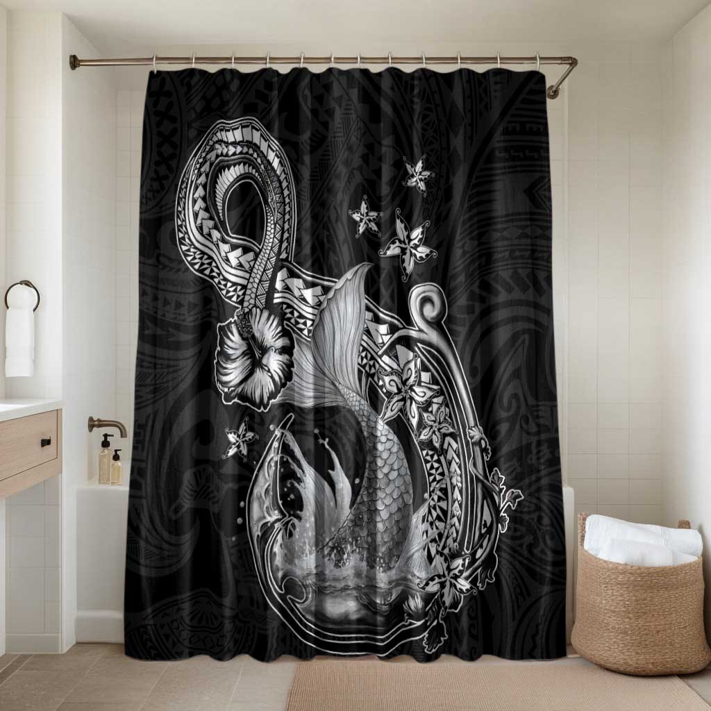 Hawaii Mermaid Monotone Bathroom Set Polynesian Pattern Fish Hook LT01 Shower Curtain Only Black - Polynesian Pride