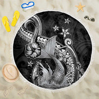 Hawaii Mermaid Monotone Beach Blanket Polynesian Pattern Fish Hook LT01 One Size 150cm Black - Polynesian Pride