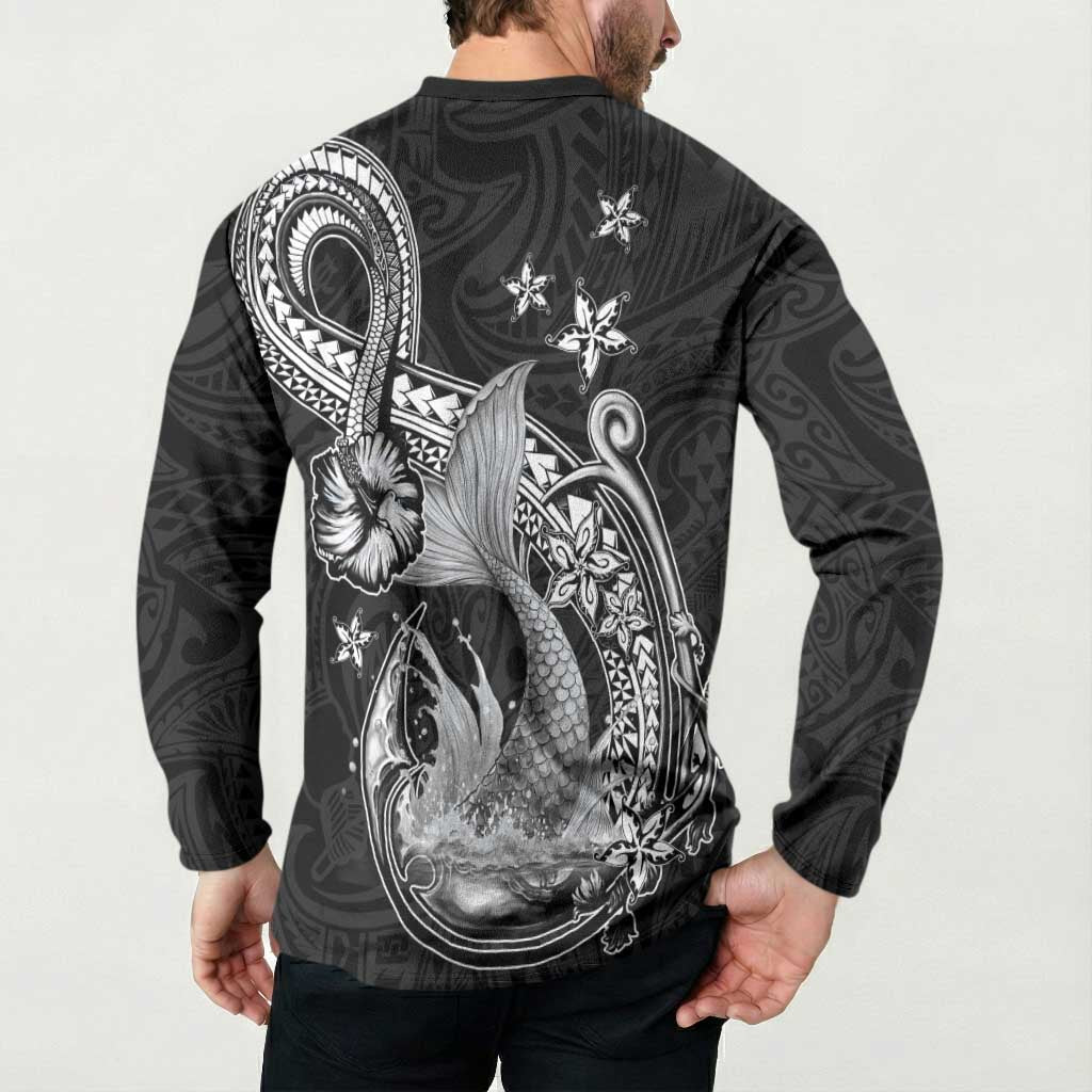 Hawaii Mermaid Monotone Button Sweatshirt Polynesian Pattern Fish Hook LT01 - Polynesian Pride