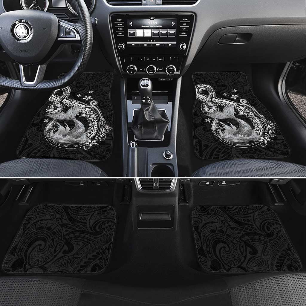 Hawaii Mermaid Monotone Car Mats Polynesian Pattern Fish Hook LT01 Set 4pcs Black - Polynesian Pride