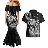 Hawaii Mermaid Monotone Couples Matching Mermaid Dress and Hawaiian Shirt Polynesian Pattern Fish Hook LT01 - Polynesian Pride
