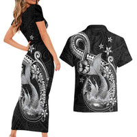 Hawaii Mermaid Monotone Couples Matching Short Sleeve Bodycon Dress and Hawaiian Shirt Polynesian Pattern Fish Hook LT01 - Polynesian Pride