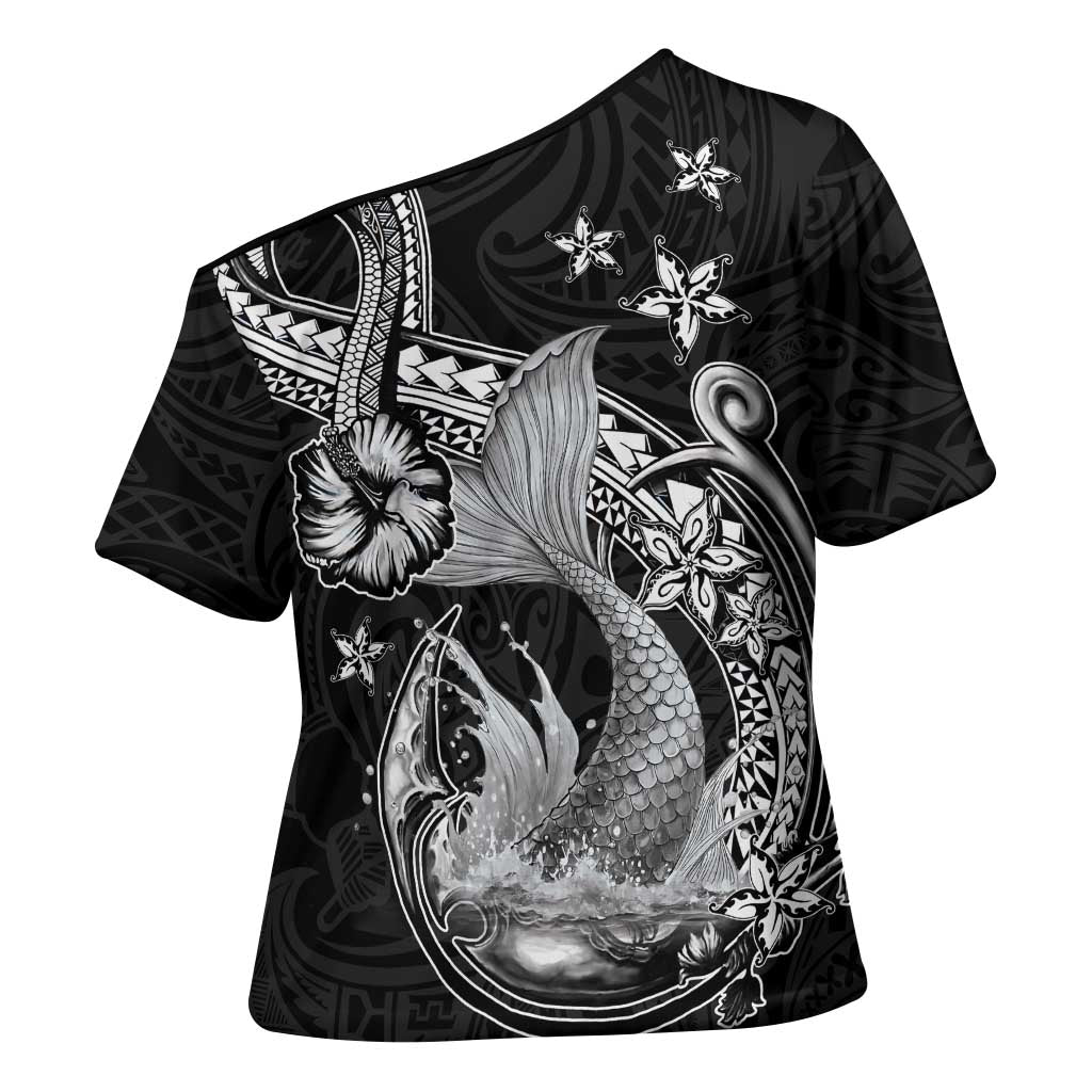 Hawaii Mermaid Monotone Cross Shoulder Shirt Polynesian Pattern Fish Hook LT01 - Polynesian Pride