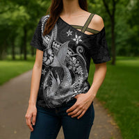 Hawaii Mermaid Monotone Cross Shoulder Shirt Polynesian Pattern Fish Hook LT01 - Polynesian Pride