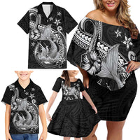 Hawaii Mermaid Monotone Family Matching Off Shoulder Short Dress and Hawaiian Shirt Polynesian Pattern Fish Hook LT01 - Polynesian Pride