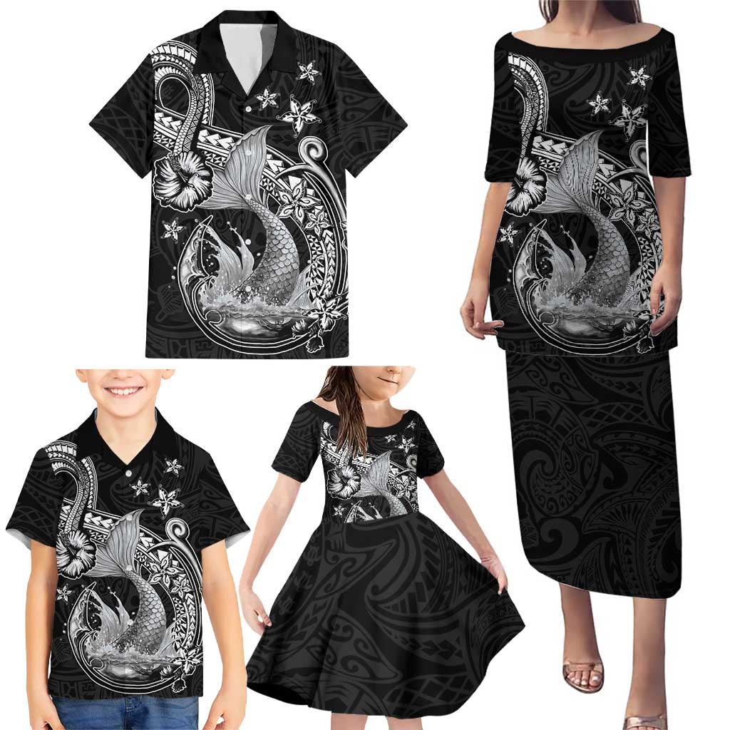 Hawaii Mermaid Monotone Family Matching Puletasi and Hawaiian Shirt Polynesian Pattern Fish Hook LT01 - Polynesian Pride