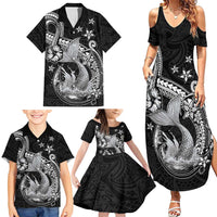 Hawaii Mermaid Monotone Family Matching Summer Maxi Dress and Hawaiian Shirt Polynesian Pattern Fish Hook LT01 - Polynesian Pride