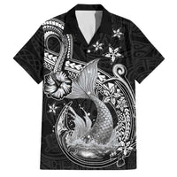 Hawaii Mermaid Monotone Family Matching Summer Maxi Dress and Hawaiian Shirt Polynesian Pattern Fish Hook LT01 Dad's Shirt - Short Sleeve Black - Polynesian Pride
