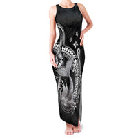 Hawaii Mermaid Monotone Family Matching Tank Maxi Dress and Hawaiian Shirt Polynesian Pattern Fish Hook LT01 Mom's Dress Black - Polynesian Pride