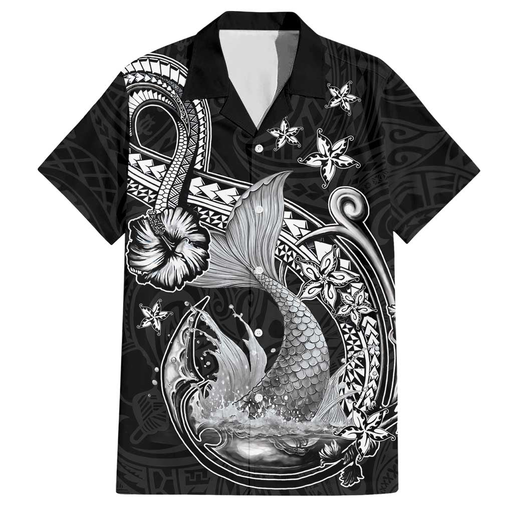 Hawaii Mermaid Monotone Hawaiian Shirt Polynesian Pattern Fish Hook LT01 Black - Polynesian Pride