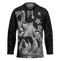 Hawaii Mermaid Monotone Hockey Jersey Polynesian Pattern Fish Hook LT01 Unisex Black - Polynesian Pride