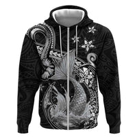Hawaii Mermaid Monotone Hoodie Polynesian Pattern Fish Hook LT01 Zip Hoodie Black - Polynesian Pride