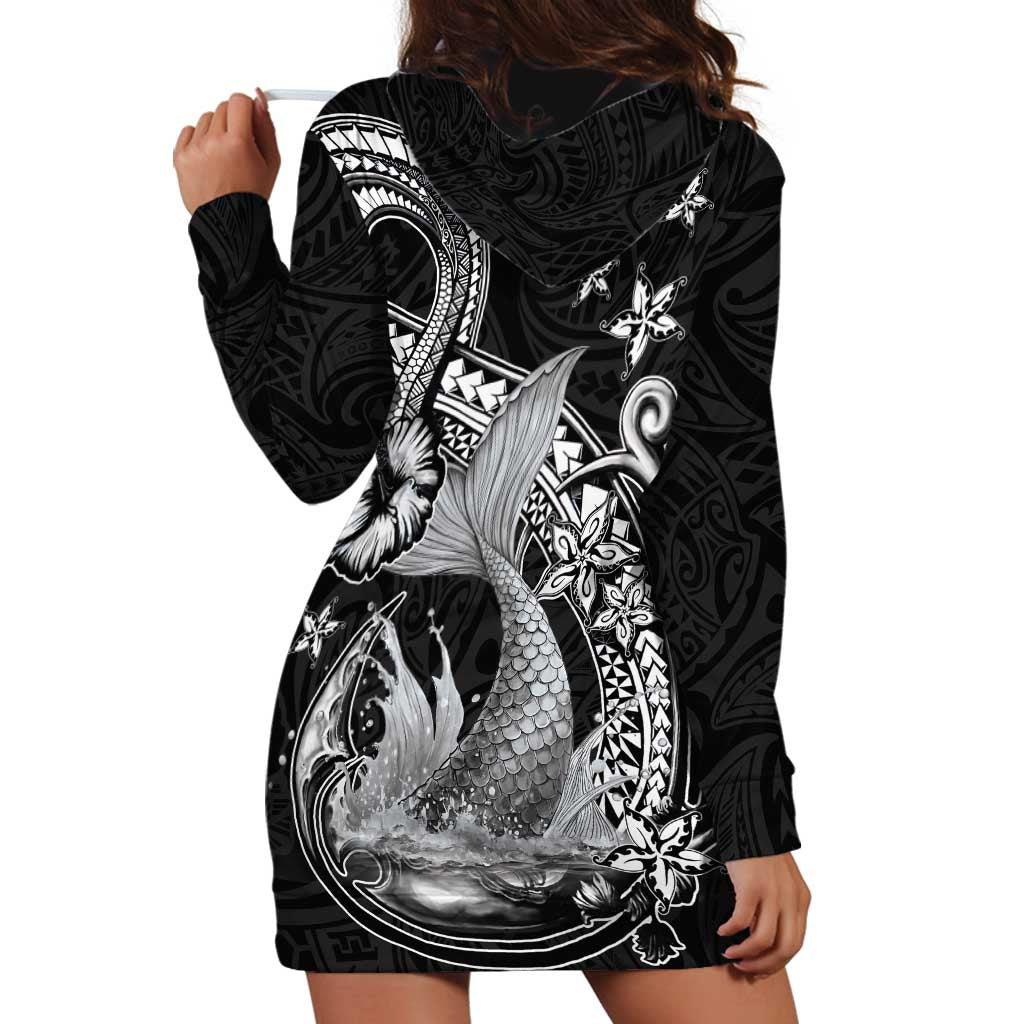 Hawaii Mermaid Monotone Hoodie Dress Polynesian Pattern Fish Hook LT01 - Polynesian Pride