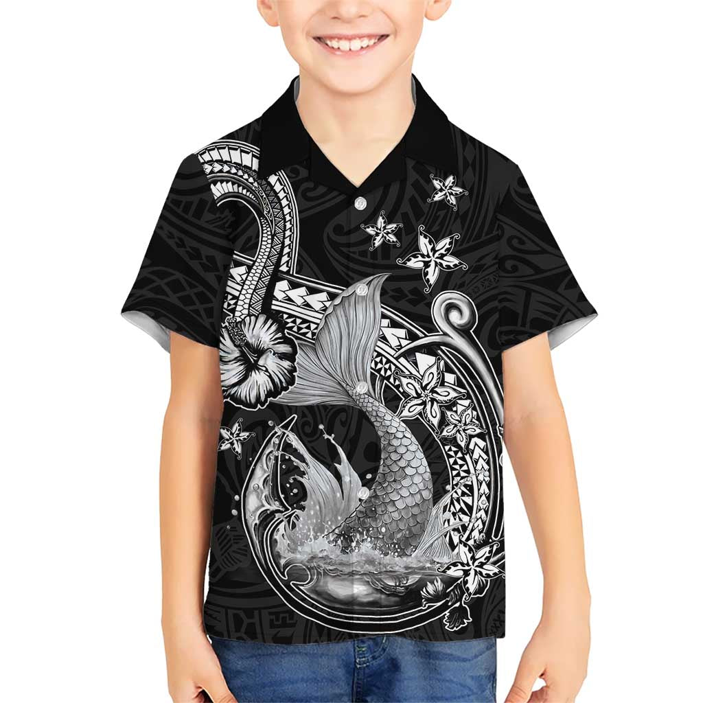 Hawaii Mermaid Monotone Kid Hawaiian Shirt Polynesian Pattern Fish Hook