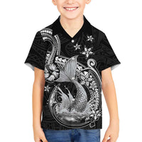 Hawaii Mermaid Monotone Kid Hawaiian Shirt Polynesian Pattern Fish Hook