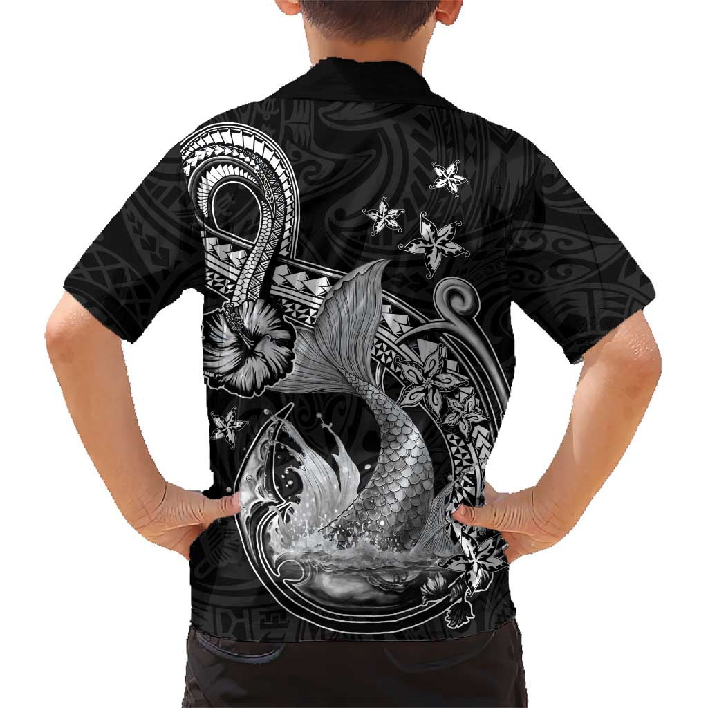 Hawaii Mermaid Monotone Kid Hawaiian Shirt Polynesian Pattern Fish Hook