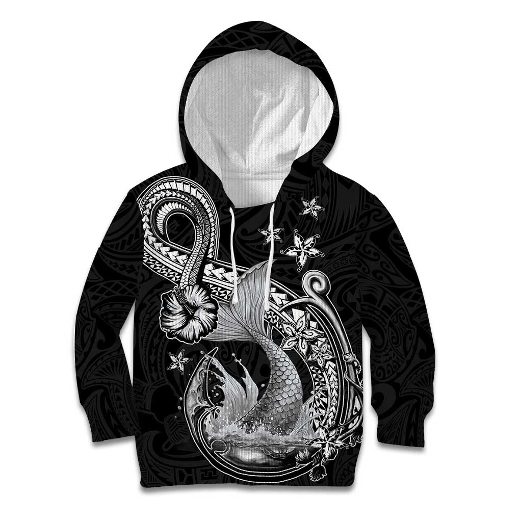 Hawaii Mermaid Monotone Kid Hoodie Polynesian Pattern Fish Hook LT01 Hoodie Black - Polynesian Pride