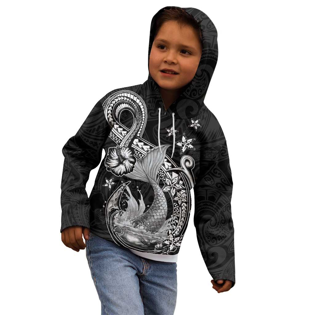 Hawaii Mermaid Monotone Kid Hoodie Polynesian Pattern Fish Hook LT01 - Polynesian Pride