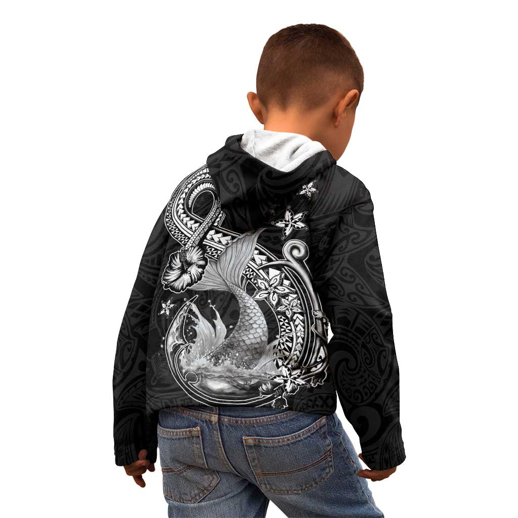 Hawaii Mermaid Monotone Kid Hoodie Polynesian Pattern Fish Hook LT01 - Polynesian Pride