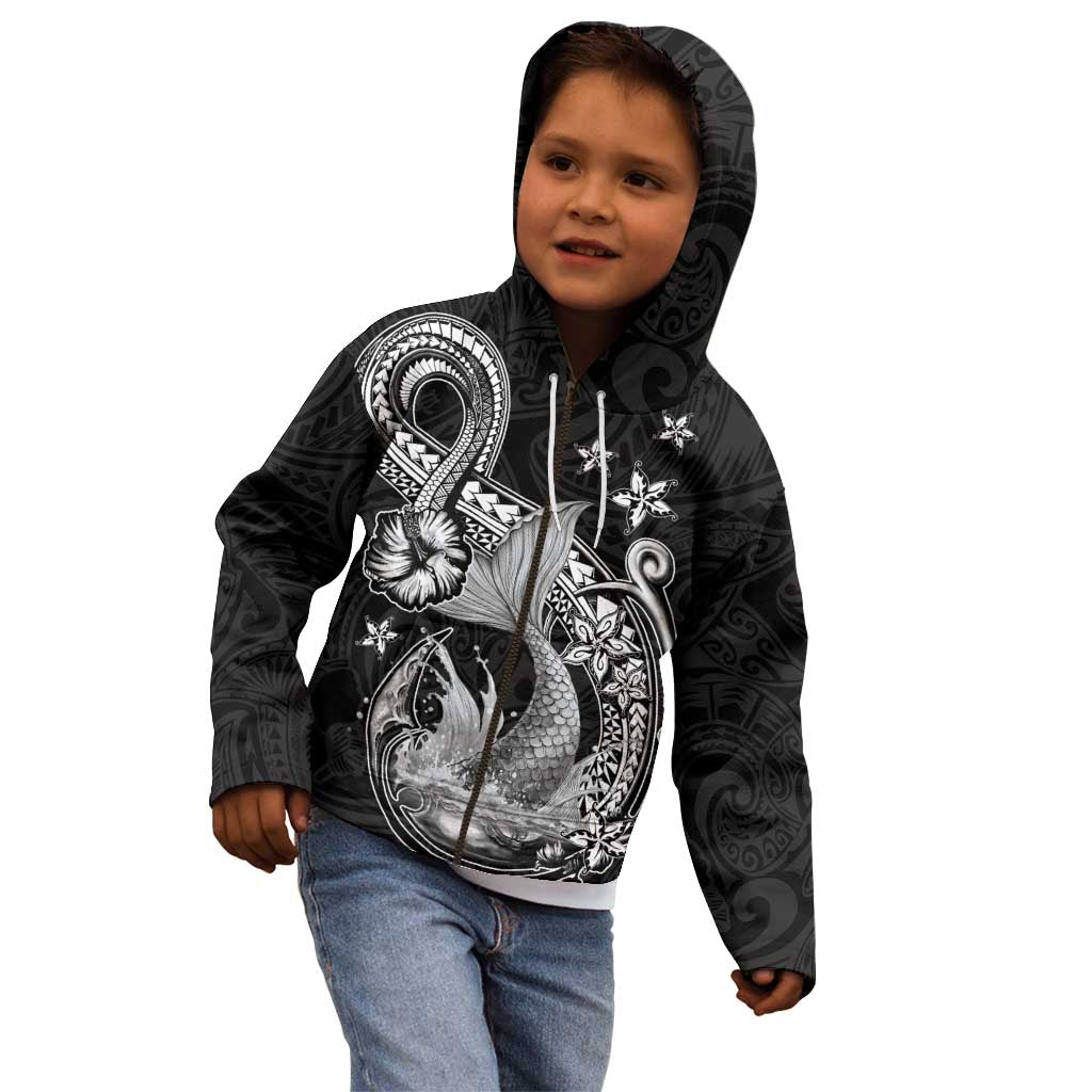 Hawaii Mermaid Monotone Kid Hoodie Polynesian Pattern Fish Hook LT01 - Polynesian Pride