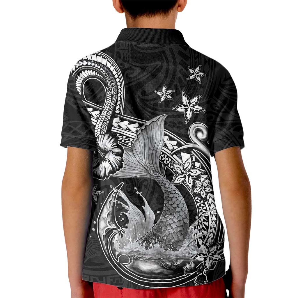 Hawaii Mermaid Monotone Kid Polo Shirt Polynesian Pattern Fish Hook LT01 - Polynesian Pride