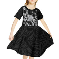 Hawaii Mermaid Monotone Kid Short Sleeve Dress Polynesian Pattern Fish Hook LT01 - Polynesian Pride