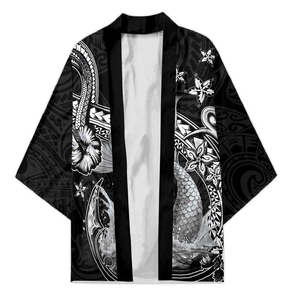 Hawaii Mermaid Monotone Kimono Polynesian Pattern Fish Hook LT01 Unisex Black - Polynesian Pride