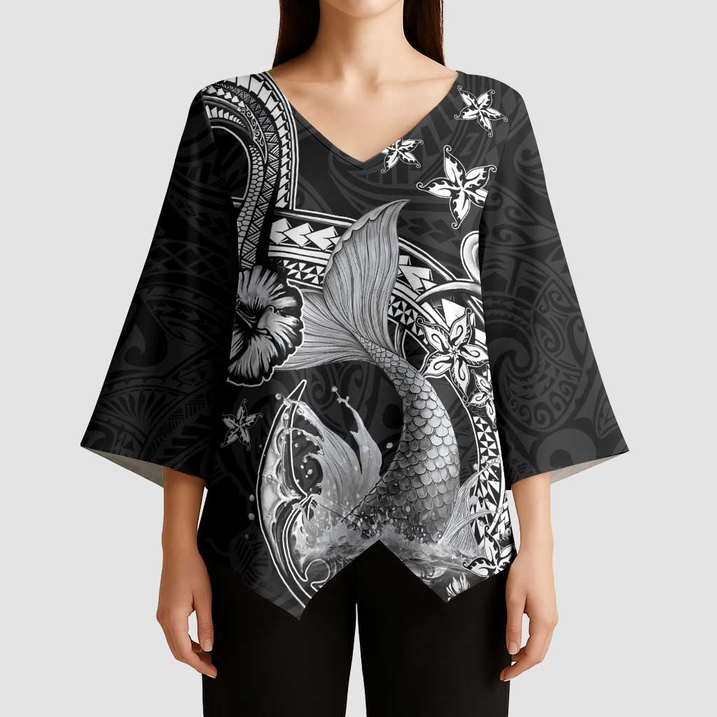 Hawaii Mermaid Monotone Kimono Sleeve Blouse Polynesian Pattern Fish Hook LT01 - Polynesian Pride