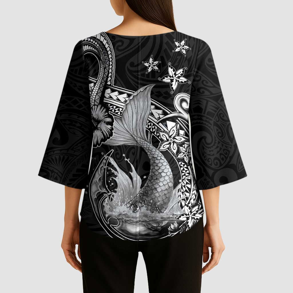 Hawaii Mermaid Monotone Kimono Sleeve Blouse Polynesian Pattern Fish Hook LT01 - Polynesian Pride