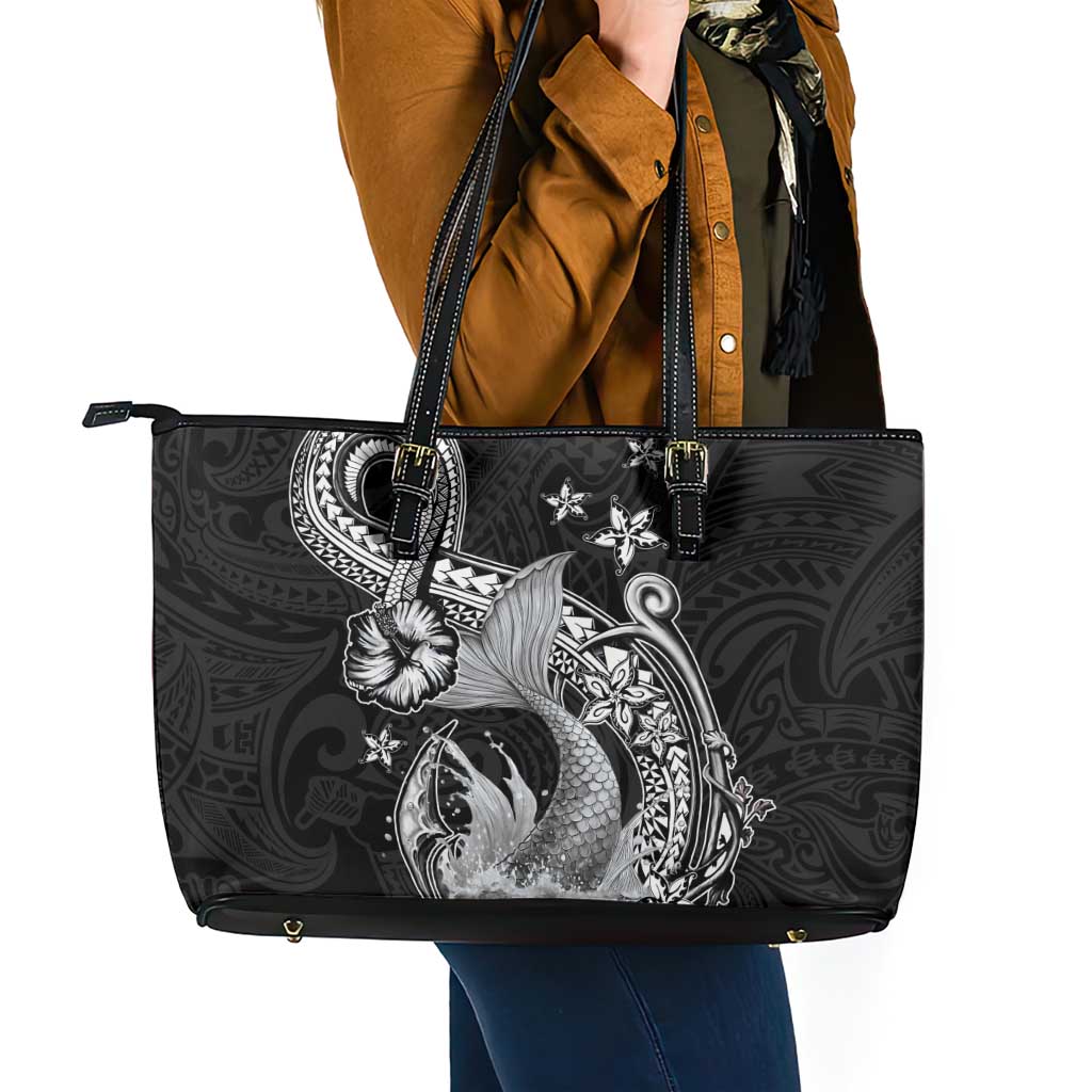 Hawaii Mermaid Monotone Leather Tote Bag Polynesian Pattern Fish Hook LT01 - Polynesian Pride