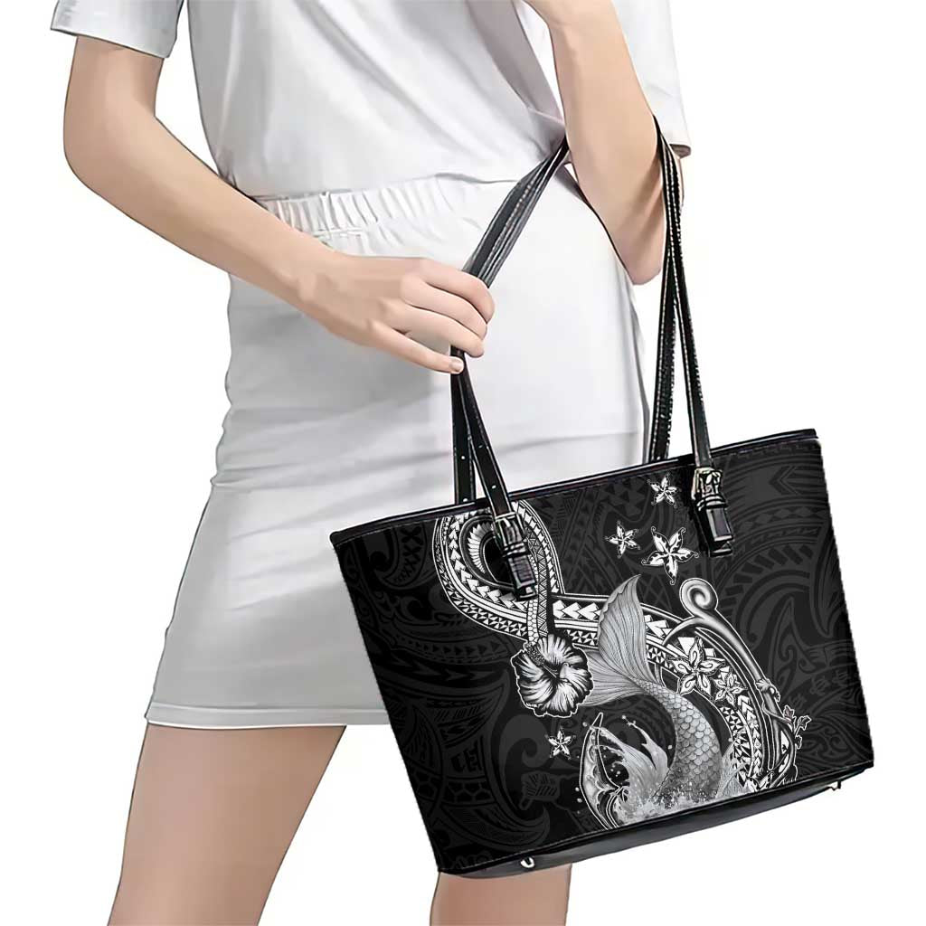 Hawaii Mermaid Monotone Leather Tote Bag Polynesian Pattern Fish Hook LT01 - Polynesian Pride