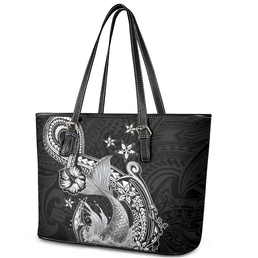 Hawaii Mermaid Monotone Leather Tote Bag Polynesian Pattern Fish Hook LT01 - Polynesian Pride