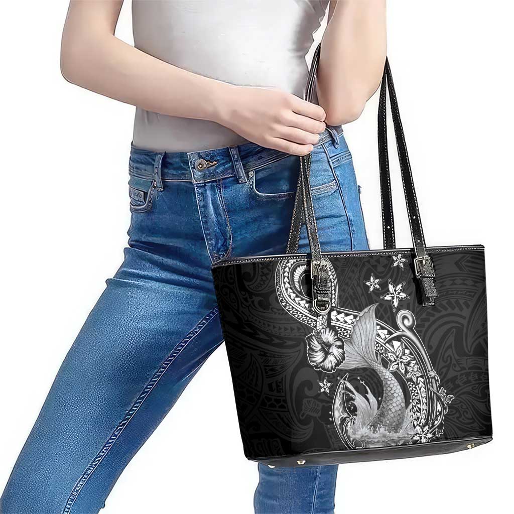 Hawaii Mermaid Monotone Leather Tote Bag Polynesian Pattern Fish Hook LT01 - Polynesian Pride