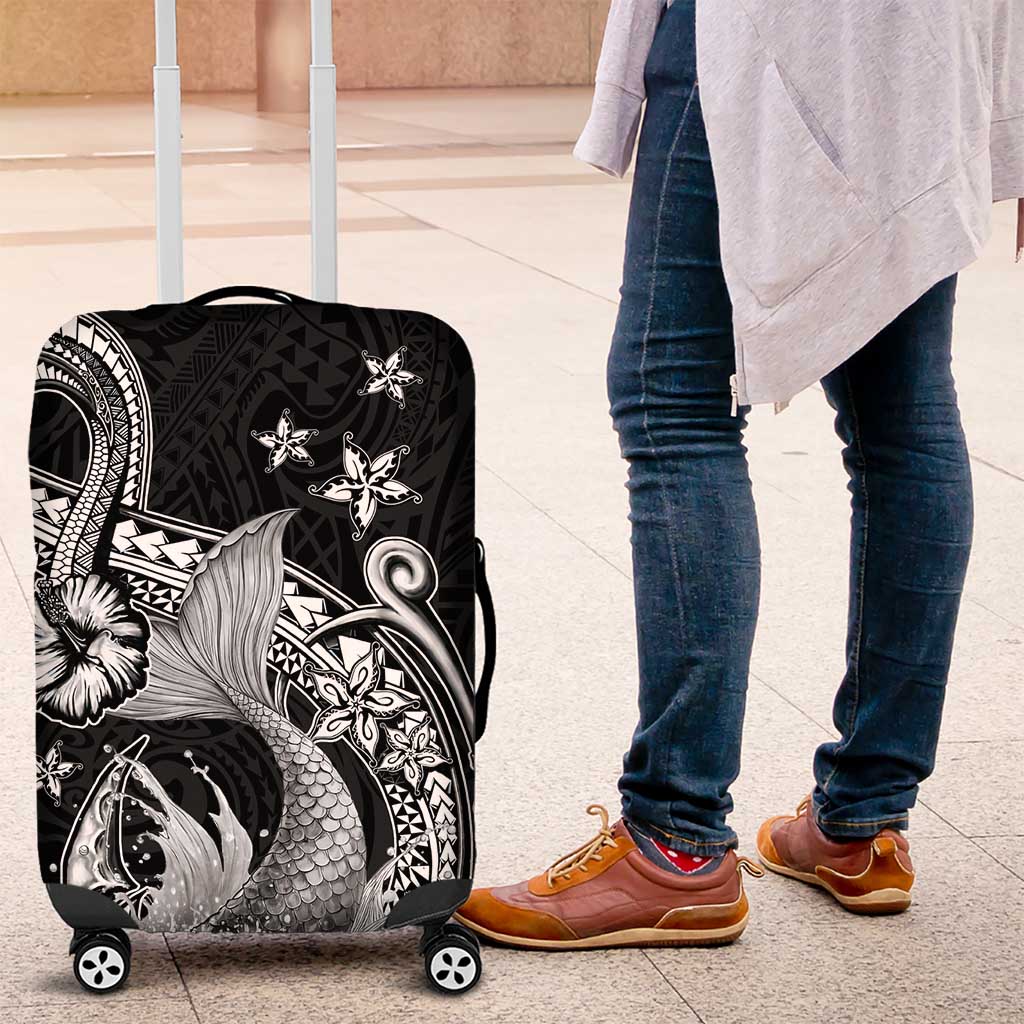 Hawaii Mermaid Monotone Luggage Cover Polynesian Pattern Fish Hook LT01 Black - Polynesian Pride