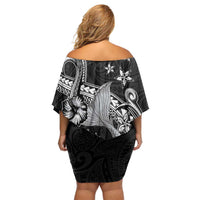Hawaii Mermaid Monotone Off Shoulder Short Dress Polynesian Pattern Fish Hook LT01 - Polynesian Pride