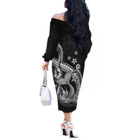 Hawaii Mermaid Monotone Off The Shoulder Long Sleeve Dress Polynesian Pattern Fish Hook LT01 - Polynesian Pride