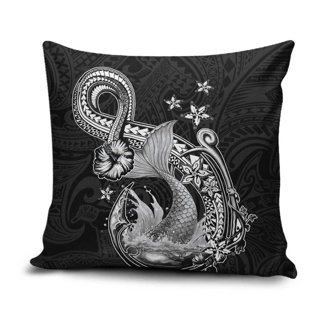Hawaii Mermaid Monotone Pillow Cover Polynesian Pattern Fish Hook LT01 Black - Polynesian Pride