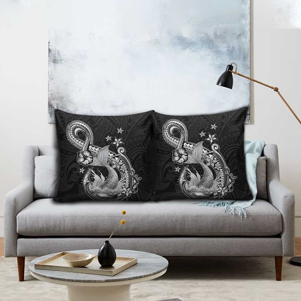 Hawaii Mermaid Monotone Pillow Cover Polynesian Pattern Fish Hook LT01 - Polynesian Pride