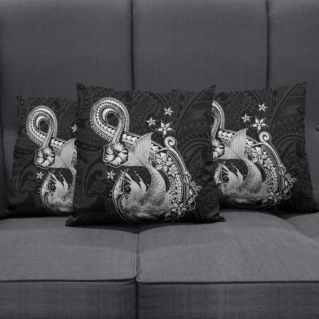 Hawaii Mermaid Monotone Pillow Cover Polynesian Pattern Fish Hook LT01 - Polynesian Pride