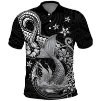 Hawaii Mermaid Monotone Polo Shirt Polynesian Pattern Fish Hook LT01 Black - Polynesian Pride
