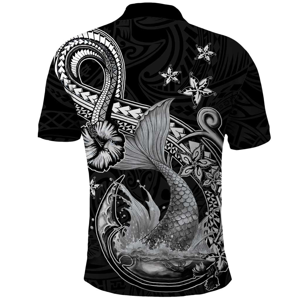 Hawaii Mermaid Monotone Polo Shirt Polynesian Pattern Fish Hook LT01 - Polynesian Pride