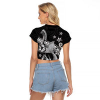 Hawaii Mermaid Monotone Raglan Cropped T Shirt Polynesian Pattern Fish Hook LT01 - Polynesian Pride